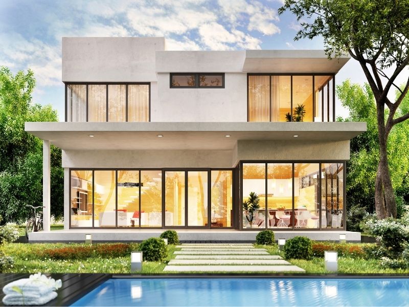thiết kế biệt thự 2 tầng hiện đại mái bằng