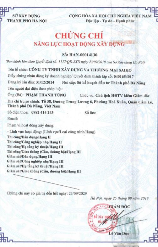 CHứng chỉ năng lực xây dựng
