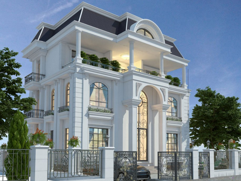 thiết kế biệt thự 3 tầng tân cổ điển