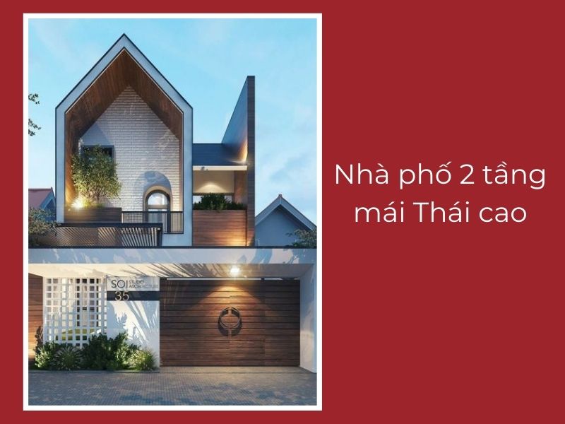 mẫu thiết kế nhà phố 2 tầng mái Thái cao