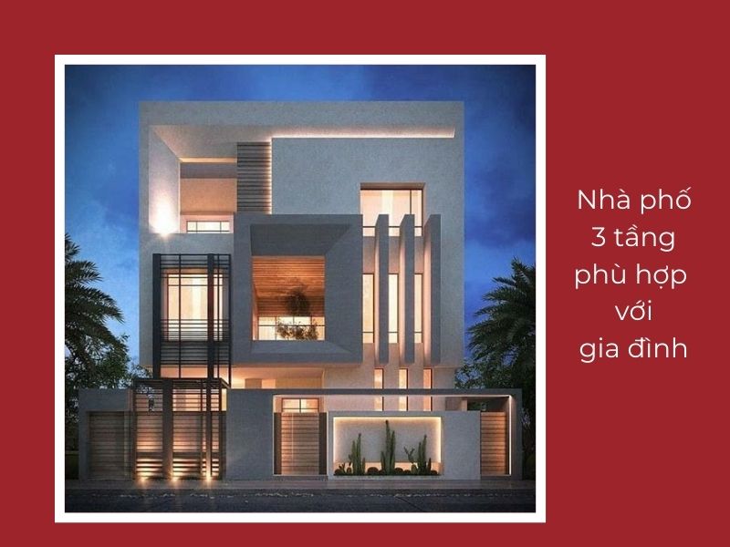 thiết kế nhà phố 3 tầng phù hợp với gia đình 4 - 6 người.
